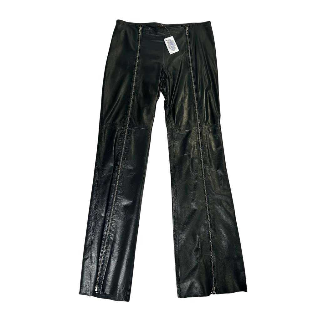Danier black leather pants with front zipper leg details